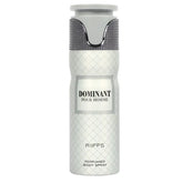 Deodorant Dominant spray can met witte en grijze body spray en textuur bovenkant